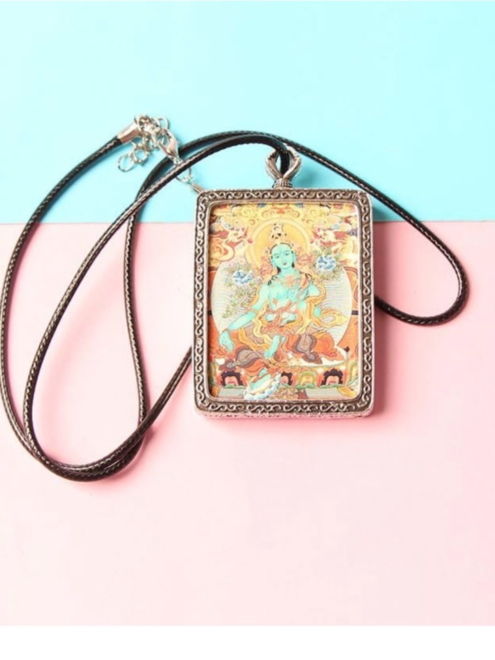 Vintage Tangka Green Tara Pendant, Tibetan Themed Lucky Protector Necklace New